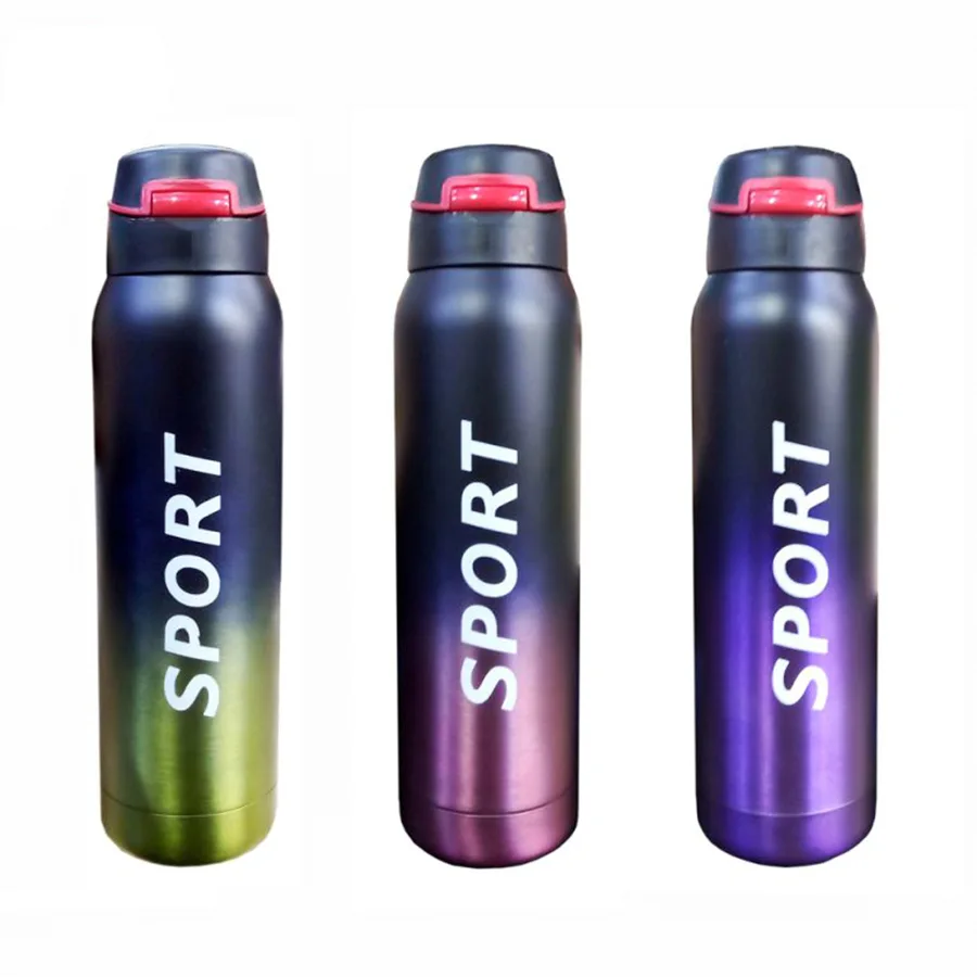 Stainless steel flask thermos with straw, sport design