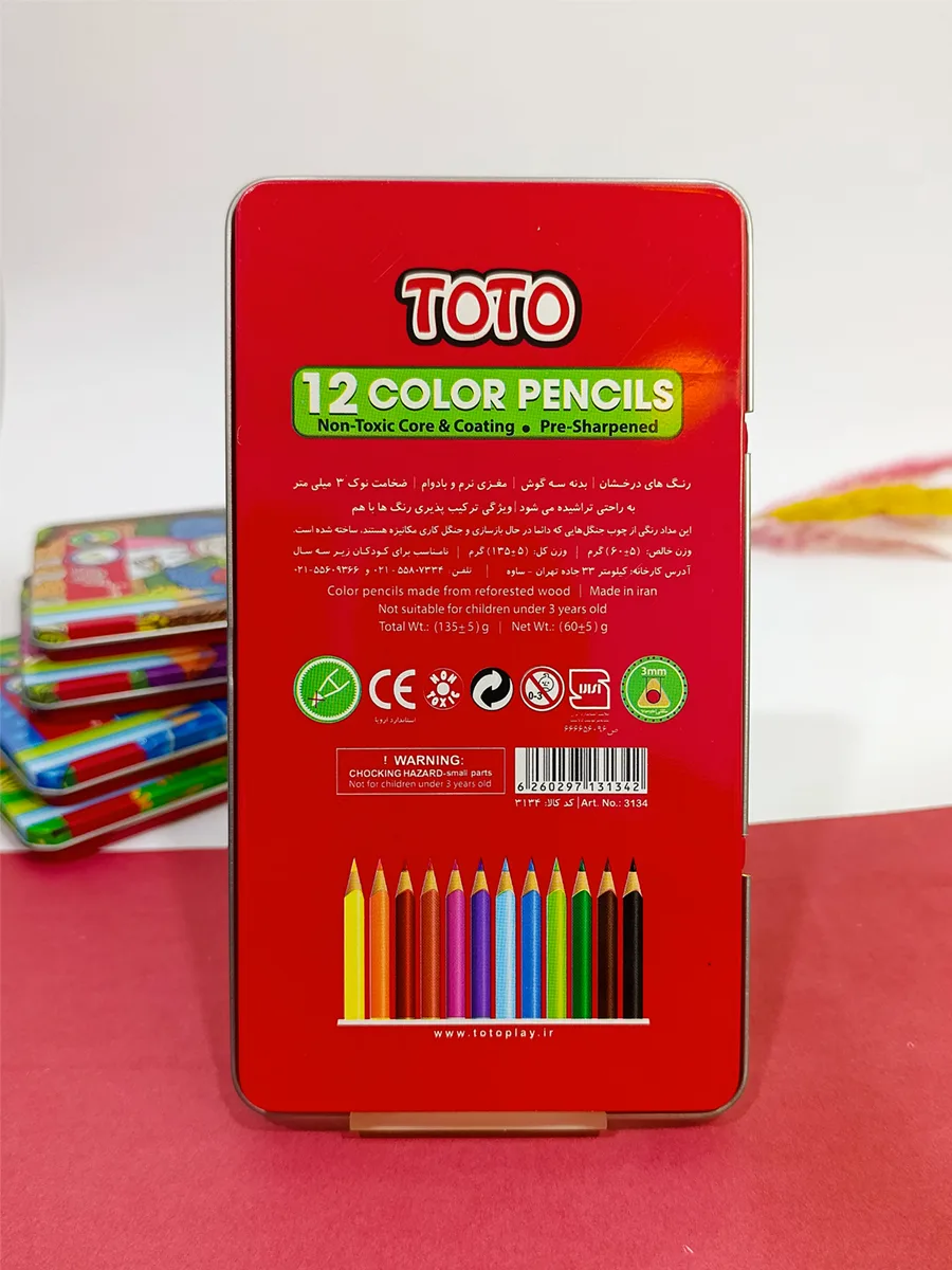 Colored pencils 12 colors  Toto brand, metal box code 3134