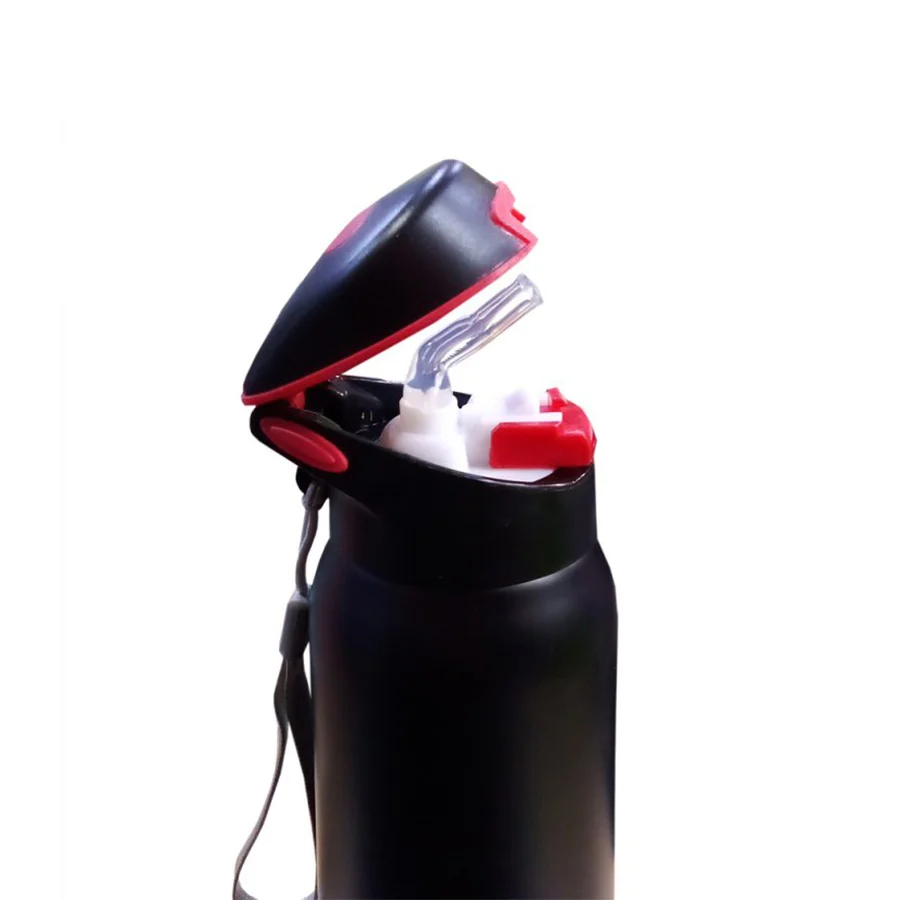 Stainless steel flask thermos with straw, sport design
