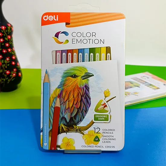 مداد رنگی 12 رنگ برند Deli جعبه فلزی کد c00205