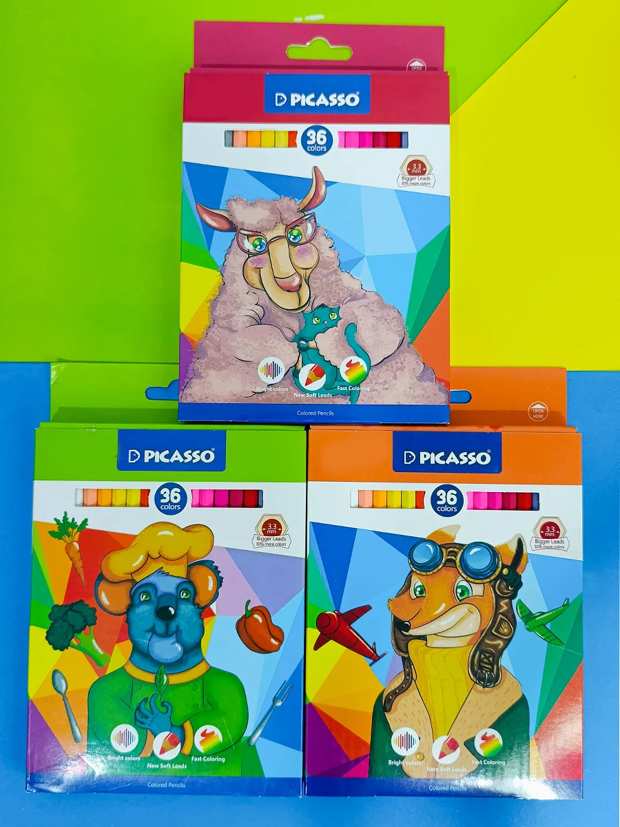36 color Picasso colored pencils, cardboard box, code gol-36-c