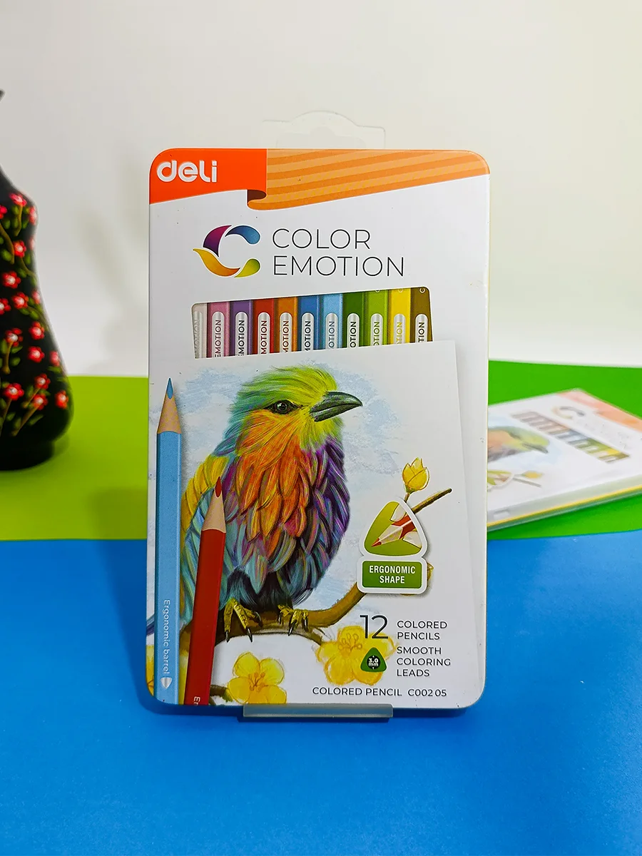 12 color Deli colored pencils, metal box, code c00205
