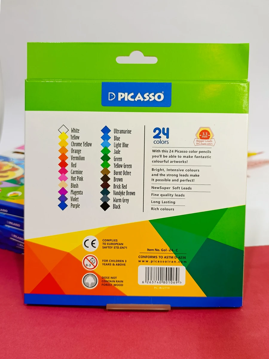 24 color Picasso colored pencils, cardboard box, code gol-24-c