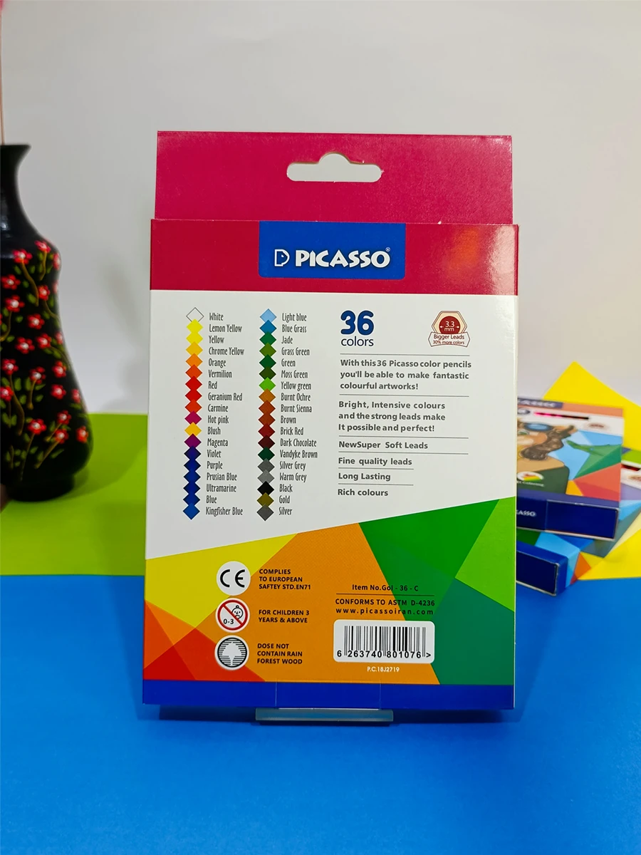 36 color Picasso colored pencils, cardboard box, code gol-36-c